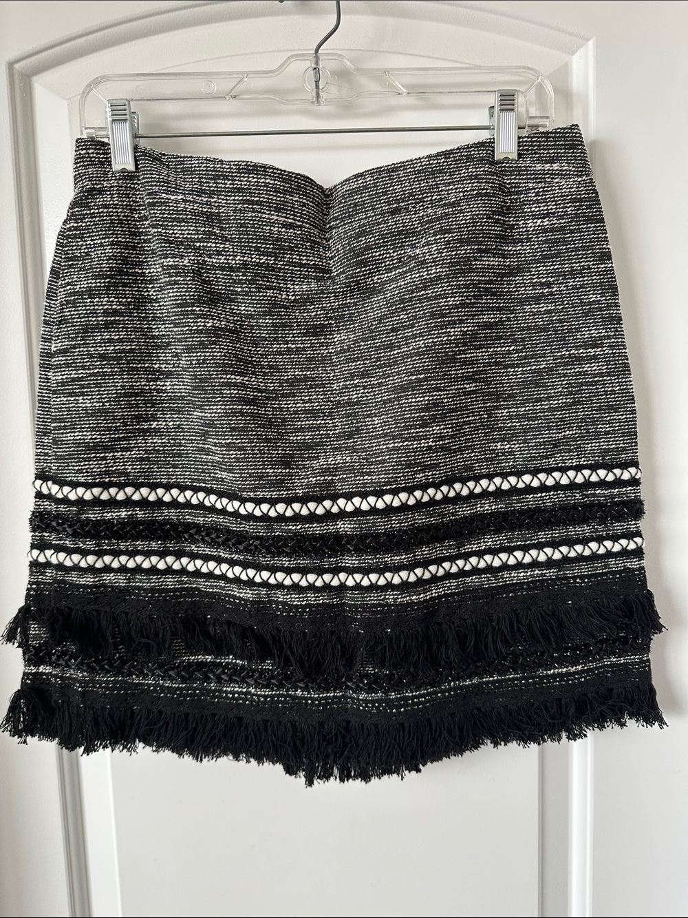 H&M Black and White Fringe Bouclé Mini Skirt